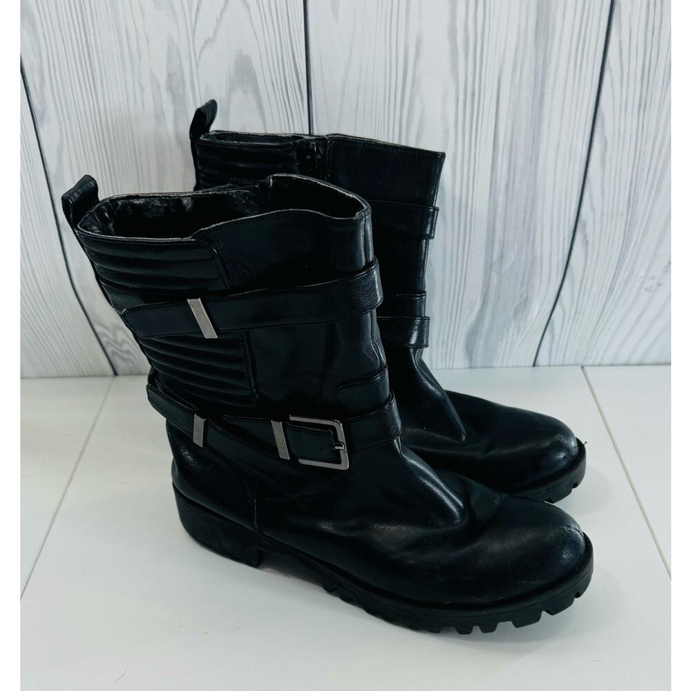 Moto Buckle Boot Nine West Mid Calf Lug Sole size 8.5